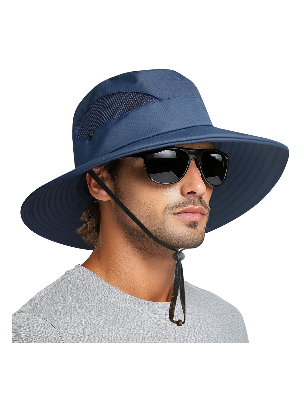 Sun Hats for Men Women Wide Brim Bucket Hat UPF 50+ | Blue (With Mesh) | Size OS